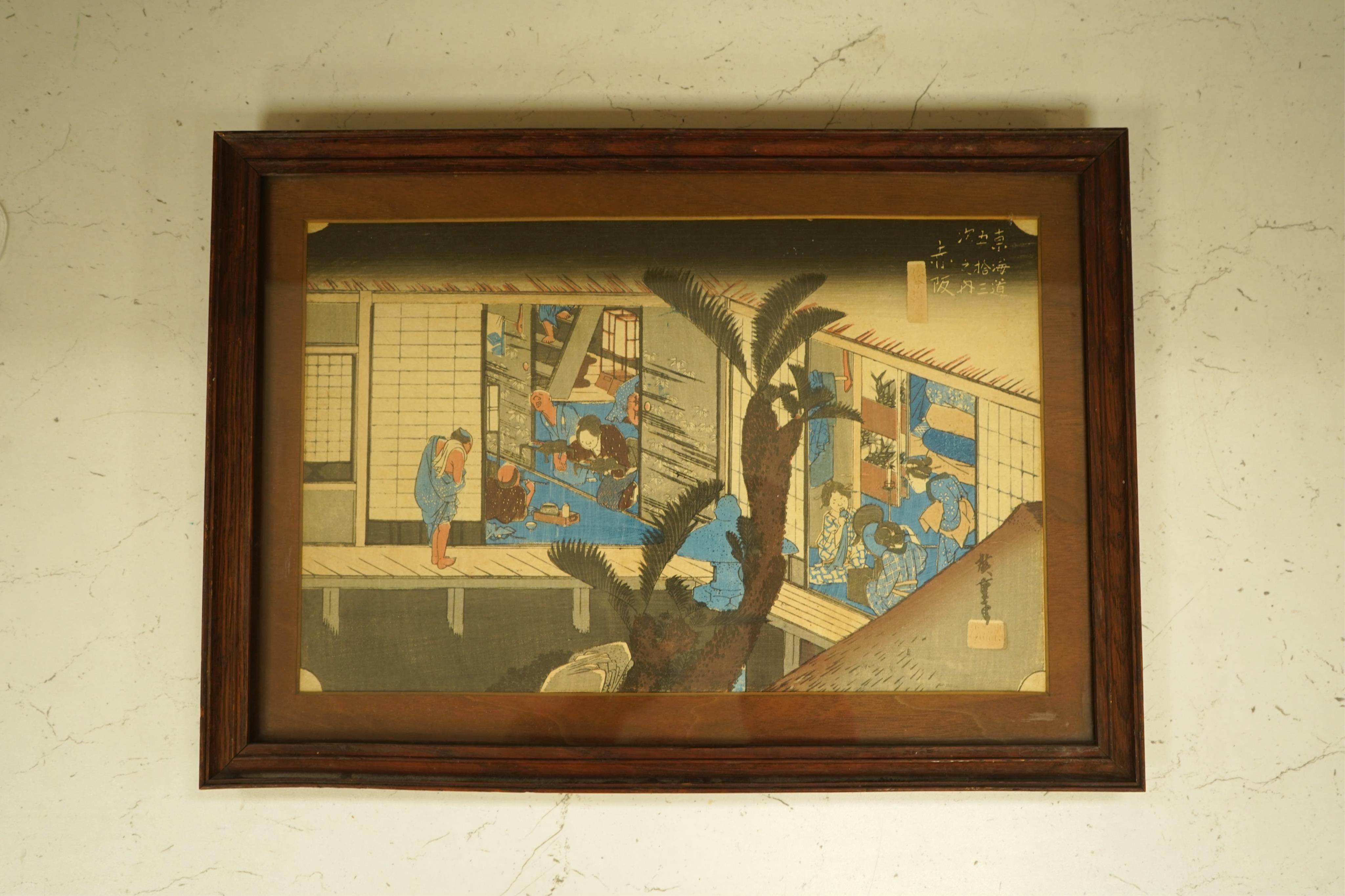 Hiroshige (1797-1858), 'Scene of hostesses at an inn from The 53 stations of Tokaido series’, Japanese woodblock print, 22 x 34cm